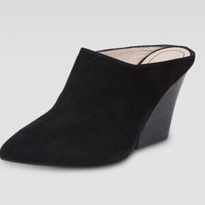 Elizabeth & James Evie Mules size US 9 Black Suede Stacked Heel Point Toe